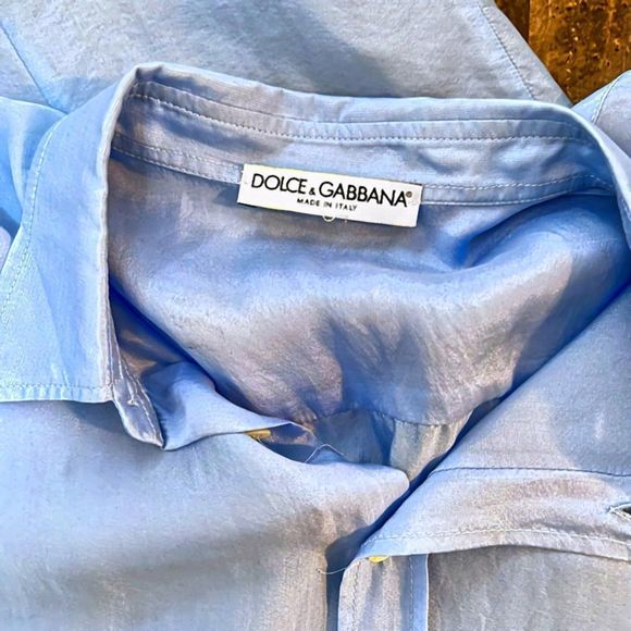 Vintageโ90โs DOLCE & GABBANA White Label Baby Blue Button Down Blouse - Picture 6 of 14